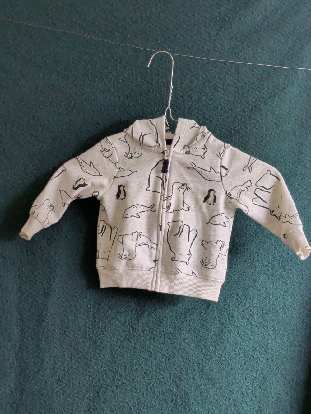 Carter's Light Gray Zip Hoodie with Black Animal Line Print